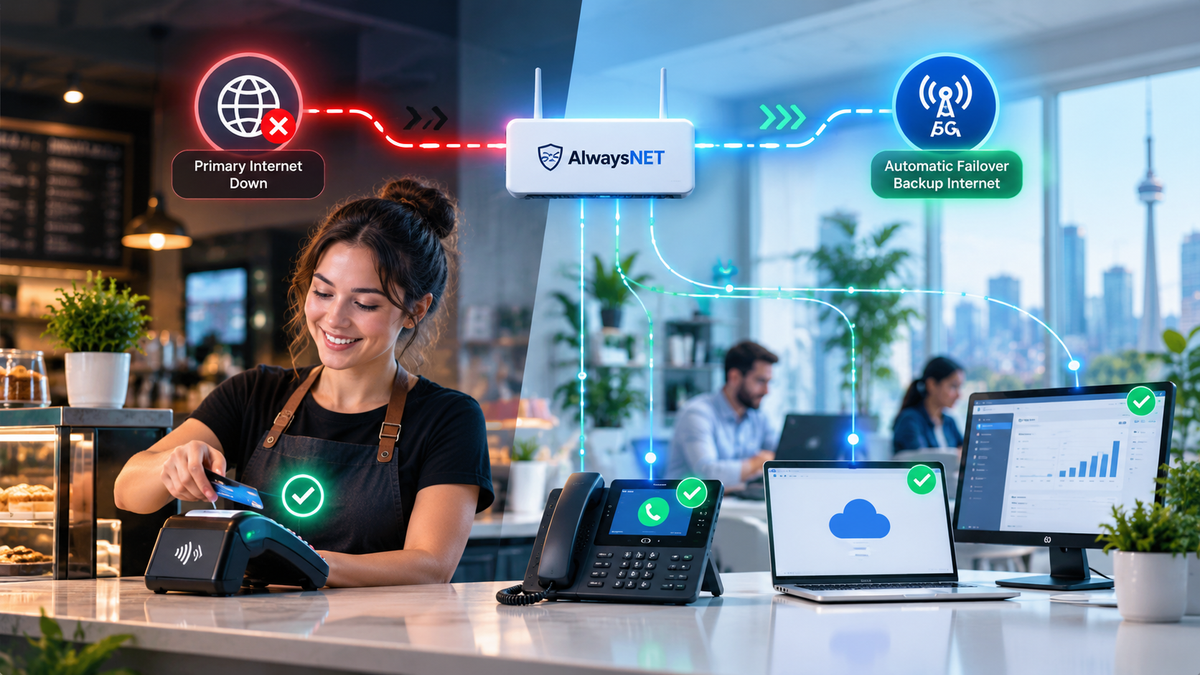 AlwaysNET automatic backup internet keeps business systems online during a primary internet outage